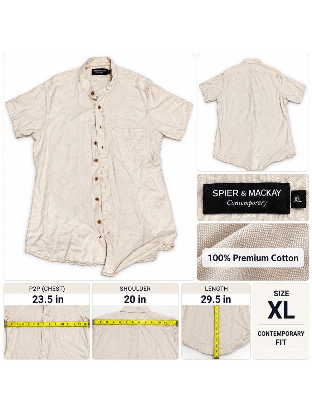 Spier & Mackay Contemporary Mens Button-Up XL Cream Cotton
